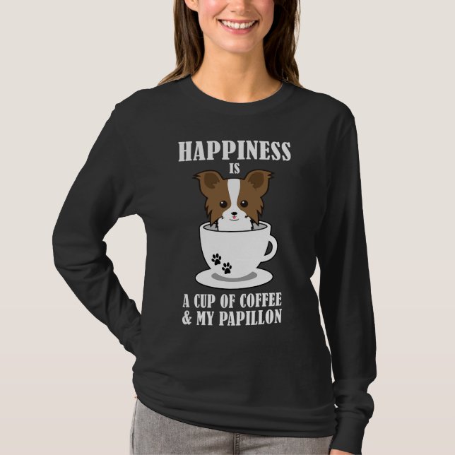 Camiseta Felicidade É Uma Xícara De Café Papillon (Frente)
