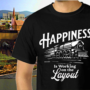 Camiseta Felicidade está funcionando no layout, trem a vap