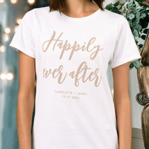 Camiseta Felicidade eterna após o casamento Bege Personaliz