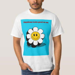 Camiseta Felicidade Fica Bem em Mim – Gráfico de Flor Sorri