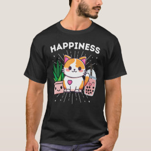 Camiseta Felicidade Gatos Plantas Boba Engraçado