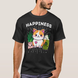 Camiseta Felicidade Gatos Plantas Fritadas Matcha Verde Chá