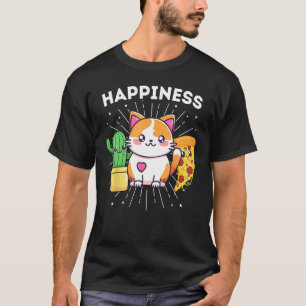 Camiseta Felicidade Gatos Plantas Pizza Engraçado