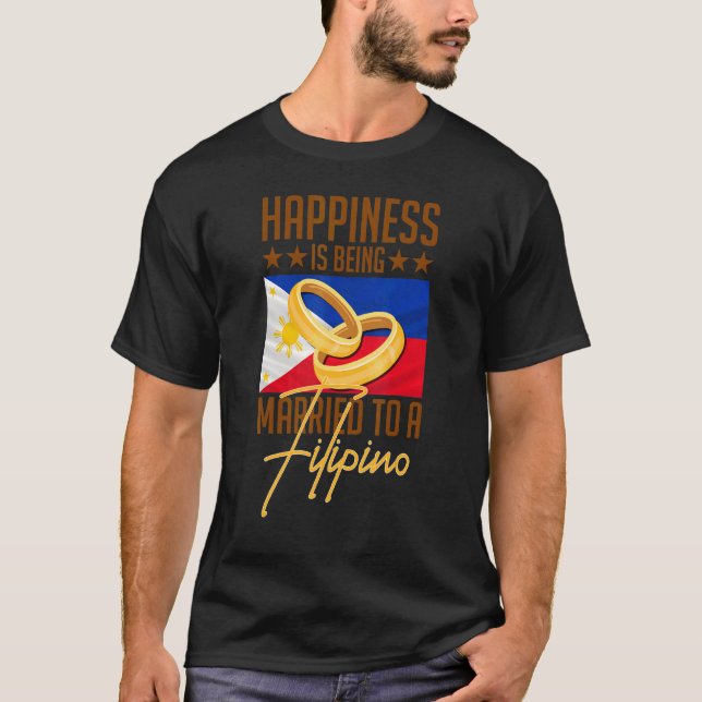 Camiseta Felicidade Humorística Casada Com Esposa Asiática  (Frente)
