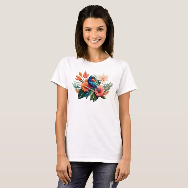Camiseta Felicidade tropical: Fusão vibrante da Flora (Frente Completa)