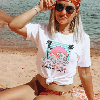 Camiseta Felicidade vem nas ondas, Bum Retro Beach Vibes
