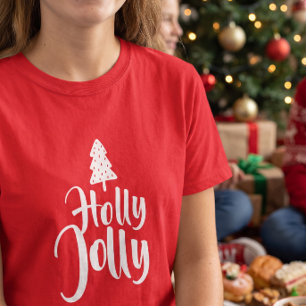 Camiseta Felicidade Vermelha e Branca Natal Alegre
