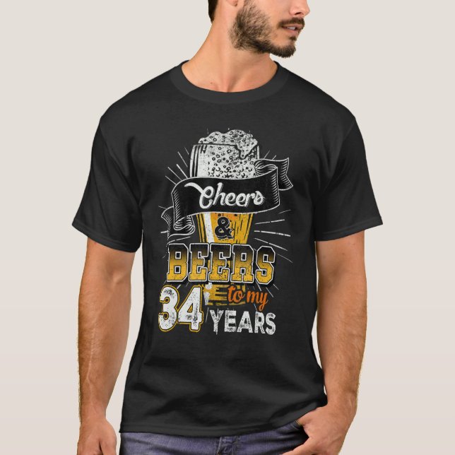 Camiseta Felicidades E Cervejas Aos Meus 34 Anos De Anivers (Frente)