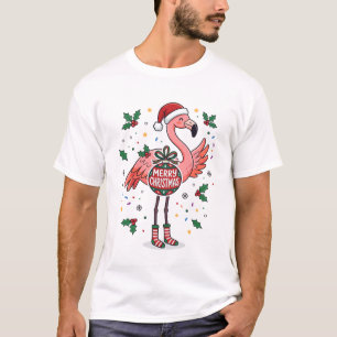 Camiseta Felicidades Natal Flamingo Rosa Férias