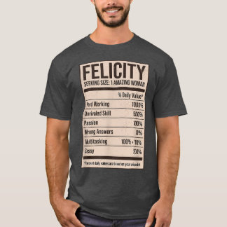 Camiseta Felicity Nutrition Facts Name Nickname Alias Title