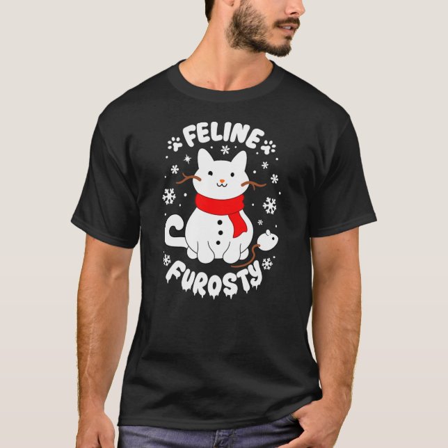 Camiseta Feline Frosty Funny Cute Cat Snowman Christmas Hol (Frente)