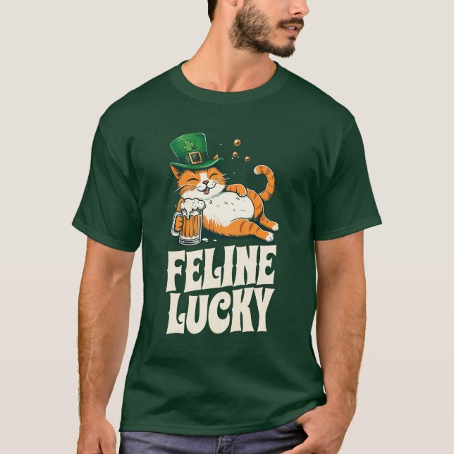Camiseta Feline Lucky Rua. Patricks Day Irish Cat (Frente)