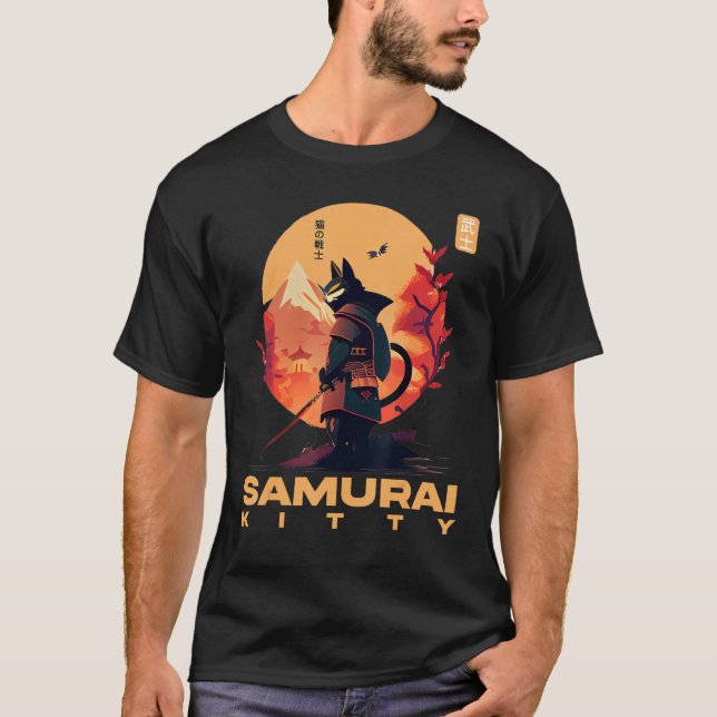 Camiseta Feline pergunta o aumento do Gatinho de Samurai (Frente)
