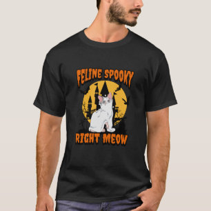 Camiseta Feline Spooky Direito Meow Halloween Ghost Costu