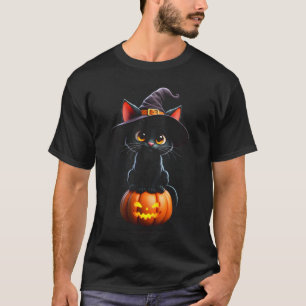 Camiseta Feline Spooky Witchy Cat na Pumpkin