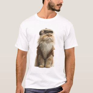 Camiseta Felino Elegante em Estilo Vintage: Gato de Pelo Lo