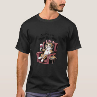 Camiseta Felino Engraçado Bebendo Vinho Meu Gato é tão Purr