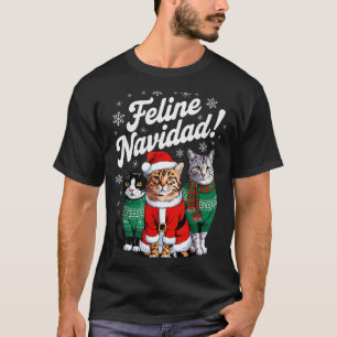 Camiseta Felino Navidad Gato Divertido Natal Feriado Xmas S