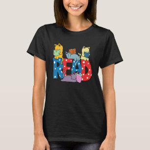 Camiseta felinos bonitos lendo livros, livros, livros, gráf