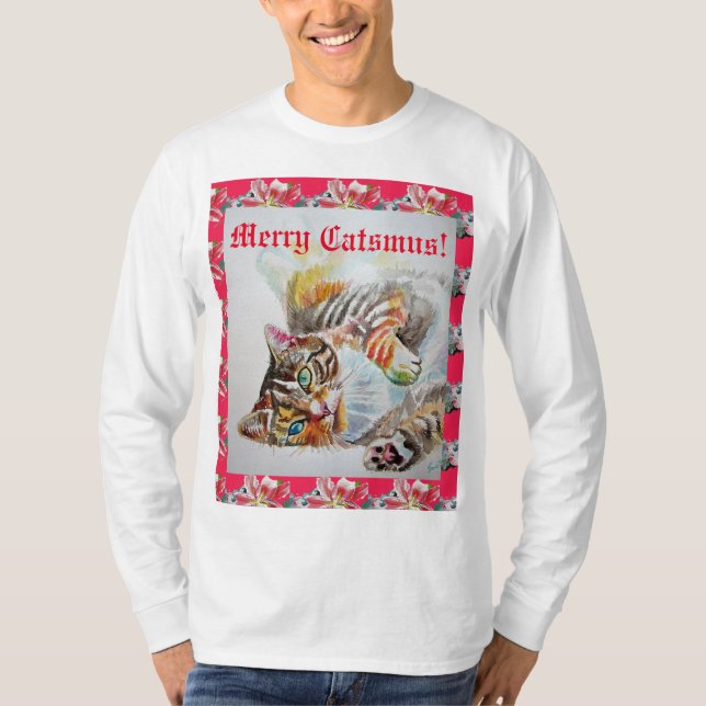 Camiseta Felinos Felizes de gatos engraçados Natal Mens ver (Frente)