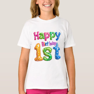 Camiseta Feliz 1º Aniversário – Design de Balão Colorido