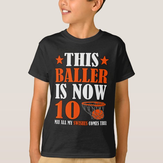 Camiseta Feliz 10º Aniversário, 10 anos, basquete, 10º Bi (Frente)