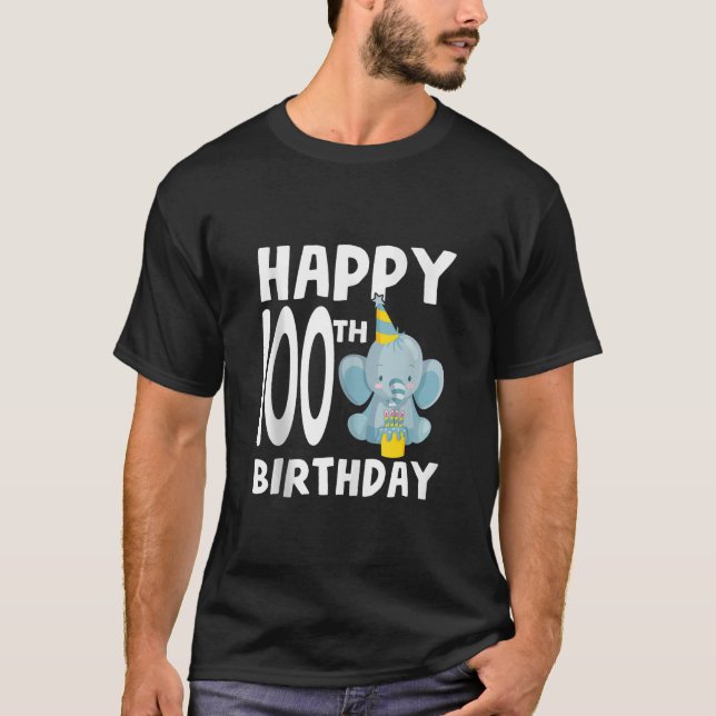 Camiseta Feliz 100º Aniversário Bebê Elefante 100 Anos Ol (Frente)