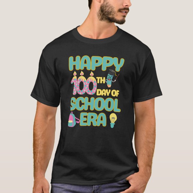 Camiseta Feliz 100º Dia Da Era Escolar De Volta À Engraçada (Frente)
