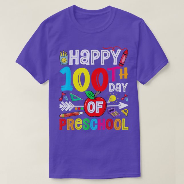 Camiseta Feliz 100º Dia Da Escola 100 Dias De Pré-Escolas T (Frente do Design)