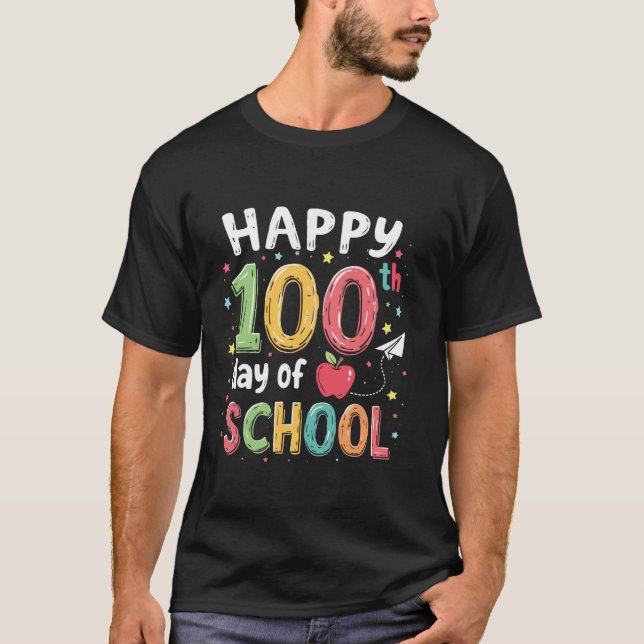Camiseta Feliz 100º Dia da Escola 100 Dias Professor Toddle (Frente)