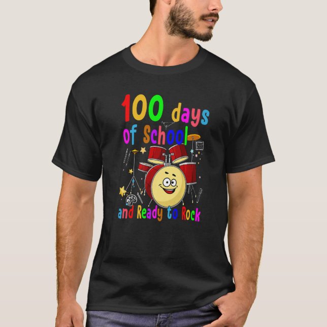 Camiseta Feliz 100º dia da escola e pronto para balançar o  (Frente)