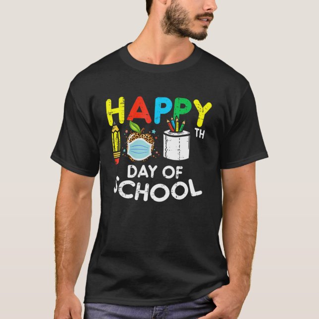 Camiseta Feliz 100º Dia da Escola Leopard Apple Mask Quaran (Frente)