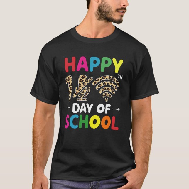 Camiseta Feliz 100º Dia da Escola Leopard Wifi Mute Mic Fu (Frente)