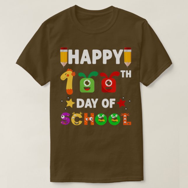 Camiseta Feliz 100º Dia da Escola para Crianças Professores (Frente do Design)