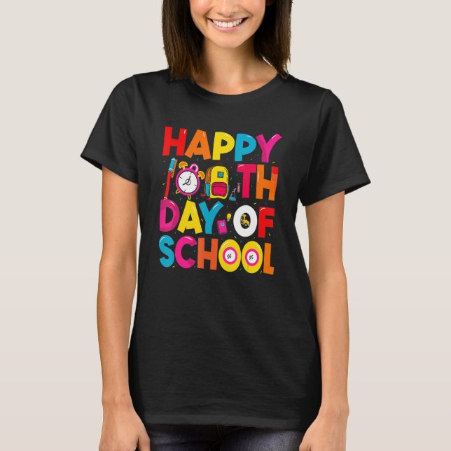 Camiseta Feliz 100º Dia da Escola para Professores Crianças (Frente)