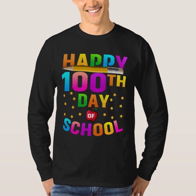 Camiseta Feliz 100º Dia da Escola para Professores e Estuda (Frente)