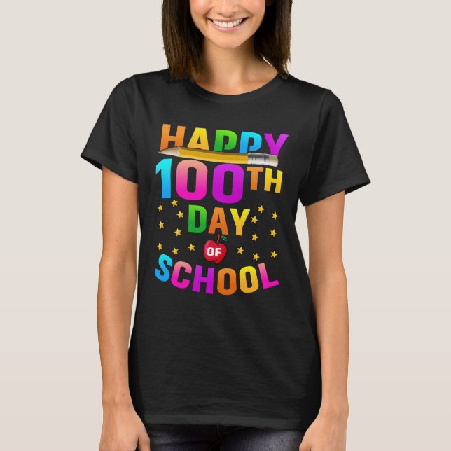 Camiseta Feliz 100º Dia da Escola para Professores e Estuda (Frente)