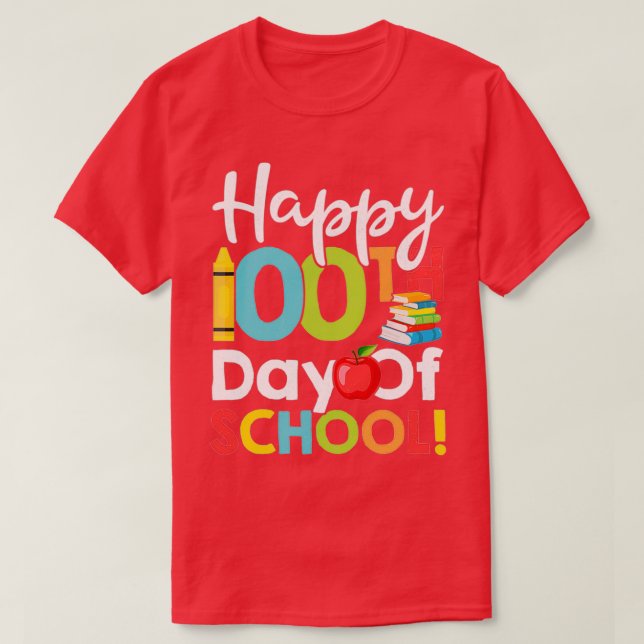 Camiseta Feliz 100º Dia da Escola para Professores ou Crian (Frente do Design)