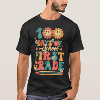 Camiseta Feliz 100º Dia Da Escola Retro Groovy 100 Dias Fi