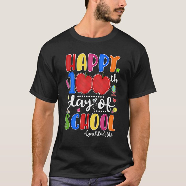 Camiseta Feliz 100º Dia De Almoço De Maçã Vermelha Na Escol (Frente)