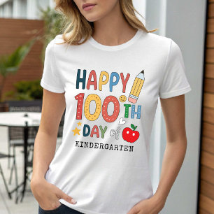 Camiseta Feliz 100º Dia de Aula de Jardim de Infância Profe