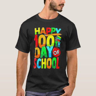 Camiseta Feliz 100º Dia De Aula Professor Crianças Feliz 10