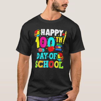 Camiseta Feliz 100º Dia De Aula Professor Crianças Feliz 10