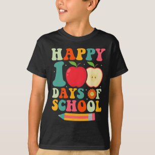 Camiseta Feliz 100º Dia De Aula Professor Crianças Retro Gr