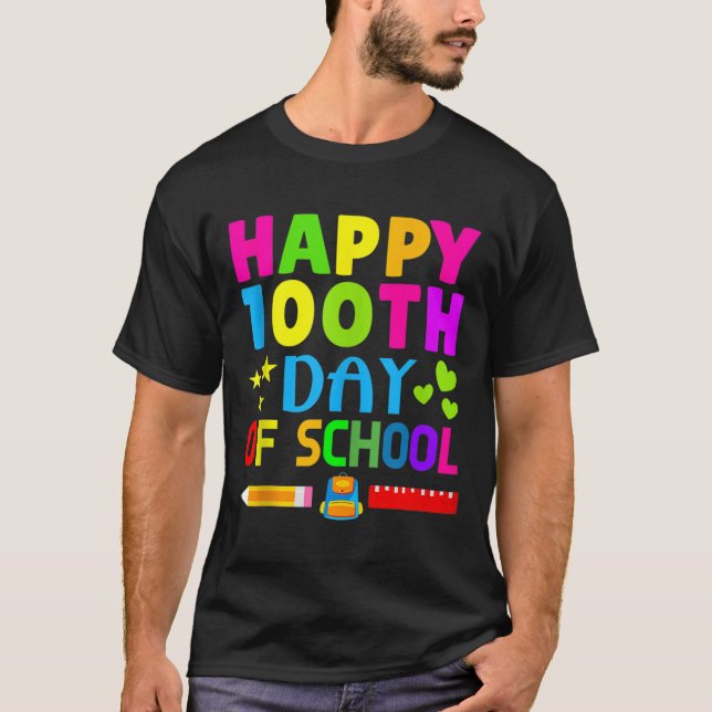 Camiseta Feliz 100º Dia de Estudantes Professores Jovens Pr (Frente)