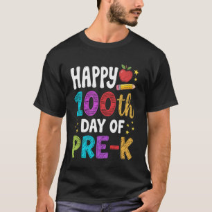 Camiseta Feliz 100º Dia de Pré K Maçã 100 Dias Chá da Escol