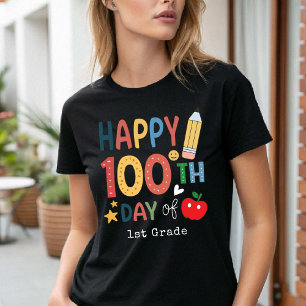 Camiseta Feliz 100º Dia de professora da 1ª série preto