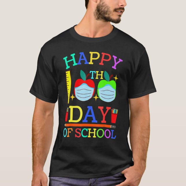 Camiseta Feliz 100º Dia De Professora De Máscara De Máscara (Frente)