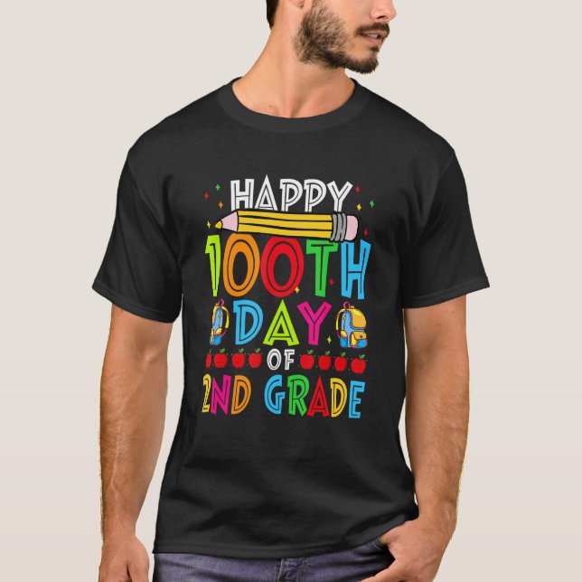 Camiseta Feliz 100º Dia de Professora Escolar 100 Dias Mais (Frente)