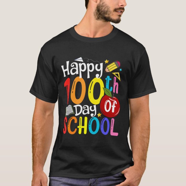 Camiseta Feliz 100º Dia De Professores Alunos Feliz 1 (Frente)